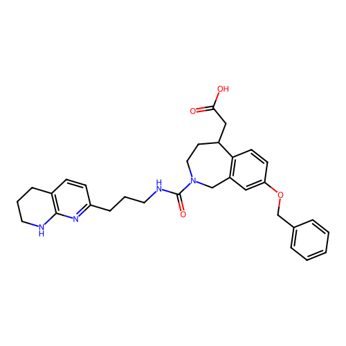 2-[8-phenylmethoxy-2-[3-(5,6,7,8-tetrahydro-1,8-naphthyridin-2-yl)propylcarbamoyl]-1,3,4,5-tetrahydro-2-benzazepin-5-yl]acetic acid structure