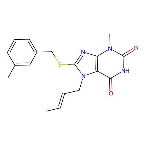7-[(E)-but-2-enyl]-3-methyl-8-[(3-methylphenyl)methylsulfanyl]purine-2,6-dione structure