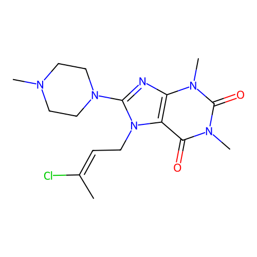 7-(3-chlorobut-2-enyl)-1,3-dimethyl-8-(4-methylpiperazin-1-yl)purine-2,6-dione structure