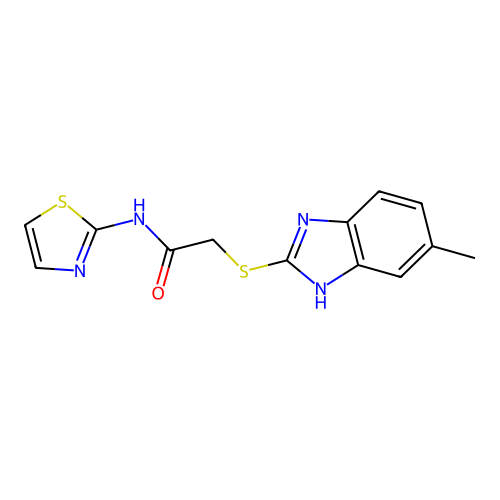 2-[(5-methyl-1H-benzimidazol-2-yl)sulfanyl]-N-(1,3-thiazol-2-yl)acetamide structure