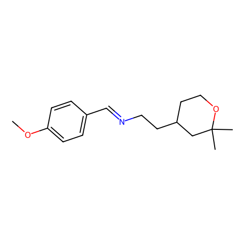 (E)-2-(2,2-dimethyltetrahydro-2H-pyran-4-yl)-N-(4-methoxybenzylidene)ethanamine structure