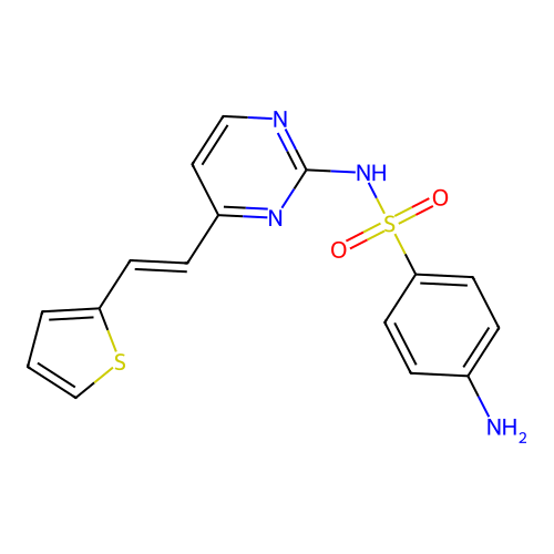 4-amino-N-{4-[(E)-2-(thiophen-2-yl)ethenyl]pyrimidin-2-yl}benzenesulfonamide structure