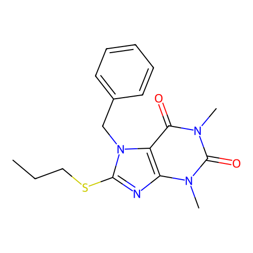 1,3-Dimethyl-7-benzyl-8-propylthio-1,3,7-trihydropurine-2,6-dione structure
