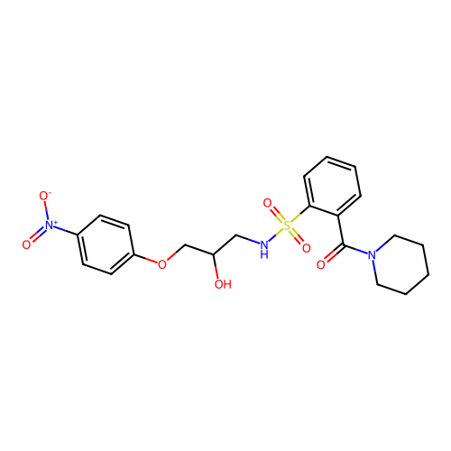 N-(2-hydroxy-3-(4-nitrophenoxy)propyl)-2-(piperidine-1-carbonyl)benzenesulfonamide structure