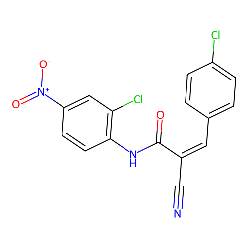 (Z)-N-(2-chloro-4-nitrophenyl)-3-(4-chlorophenyl)-2-cyanoacrylamide structure