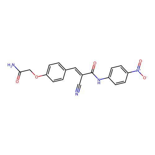 (E)-3-[4-(2-amino-2-oxoethoxy)phenyl]-2-cyano-N-(4-nitrophenyl)prop-2-enamide structure