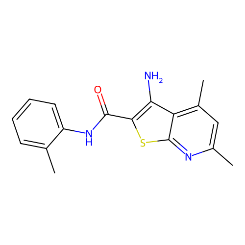 3-amino-4,6-dimethyl-N-(2-methylphenyl)thieno[2,3-b]pyridine-2-carboxamide structure