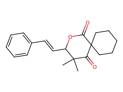 4,4-dimethyl-3-[(E)-2-phenylethenyl]-2-oxaspiro[5.5]undecane-1,5-dione structure