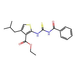 Ethyl 2-(3-benzoylthioureido)-4-isobutylthiophene-3-carboxylate structure