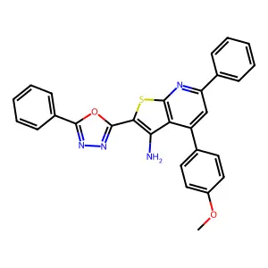 4-(4-methoxyphenyl)-6-phenyl-2-(5-phenyl-1,3,4-oxadiazol-2-yl)thieno[2,3-b]pyridin-3-amine structure