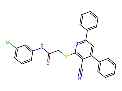 N-(3-Chlorophenyl)-2-((3-cyano-4,6-diphenylpyridin-2-yl)thio)acetamide structure