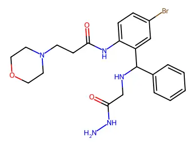 N-[4-bromo-2-[[(2-hydrazinyl-2-oxoethyl)amino]-phenylmethyl]phenyl]-3-(4-morpholinyl)propanamide structure