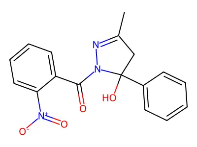 (5-hydroxy-3-methyl-5-phenyl-4H-pyrazol-1-yl)-(2-nitrophenyl)methanone structure
