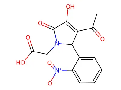 2-[3-acetyl-4-hydroxy-2-(2-nitrophenyl)-5-oxo-2H-pyrrol-1-yl]acetic acid structure