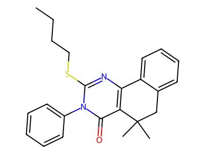 2-butylsulfanyl-5,5-dimethyl-3-phenyl-6H-benzo[h]quinazolin-4-one structure