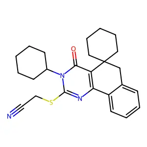 2-[(cyanomethyl)sulfanyl]-3-hexyl-4-oxo-3,4,5,6-tetrahydrospiro(benzo[h]quinazoline-5,1'-cyclohexane) structure