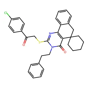 2-((2-(4-chlorophenyl)-2-oxoethyl)thio)-3-phenethyl-3H-spiro[benzo[h]quinazoline-5,1'-cyclohexan]-4(6H)-one structure