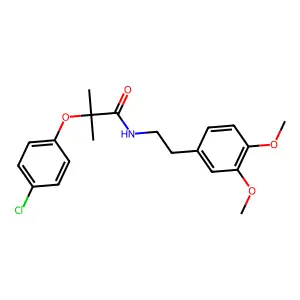 2-(4-chlorophenoxy)-N-[2-(3,4-dimethoxyphenyl)ethyl]-2-methylpropanamide structure