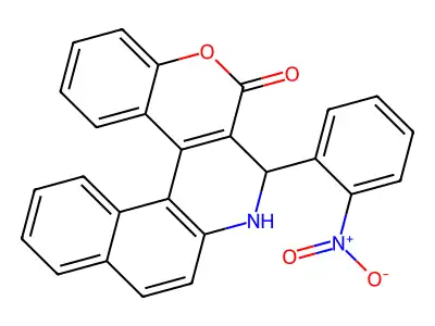 3-{2-nitrophenyl}-3,4-dihydro-2H-benzo[f]chromeno[3,4-c]quinolin-2-one structure