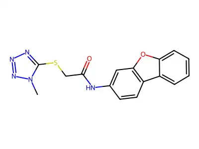 N-dibenzofuran-3-yl-2-(1-methyltetrazol-5-yl)sulfanylacetamide structure