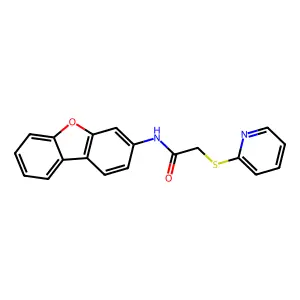 N-dibenzofuran-3-yl-2-pyridin-2-ylsulfanylacetamide structure