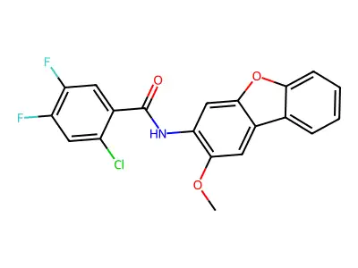2-chloro-4,5-difluoro-N-(2-methoxydibenzofuran-3-yl)benzamide structure