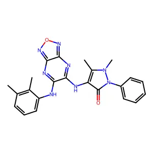 4-[[6-[(2,3-Dimethylphenyl)amino][1,2,5]oxadiazolo[3,4-b]pyrazin-5-yl]amino]-1,2-dihydro-1,5-dimethyl-2-phenyl-3H-pyrazol-3-one structure