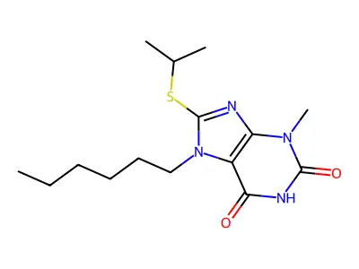 7-Hexyl-3-methyl-8-propan-2-ylsulfanylpurine-2,6-dione structure