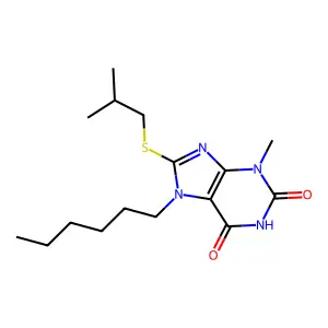 7-Hexyl-8-isobutylsulfanyl-3-methyl-3,7-dihydro-purine-2,6-dione structure