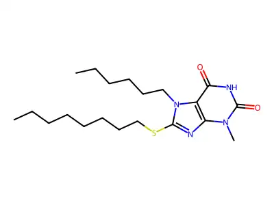 7-hexyl-3-methyl-8-(octylsulfanyl)-3,7-dihydro-1H-purine-2,6-dione structure