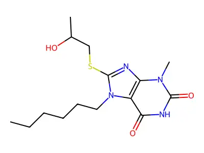 7-Hexyl-8-(2-hydroxypropylsulfanyl)-3-methylpurine-2,6-dione structure