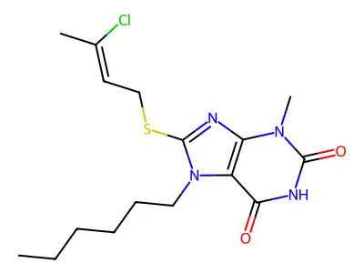8-(3-Chlorobut-2-enylsulfanyl)-7-hexyl-3-methylpurine-2,6-dione structure