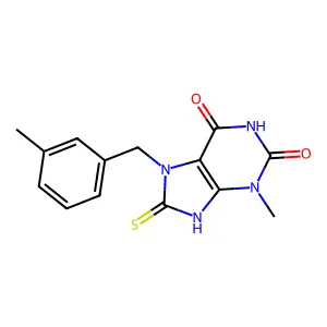 3-methyl-7-(3-methylbenzyl)-8-sulfanyl-3,7-dihydro-1H-purine-2,6-dione structure