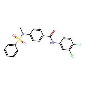 4-[benzenesulfonyl(methyl)amino]-N-(3-chloro-4-fluorophenyl)benzamide structure