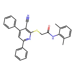 2-((3-Cyano-4,6-diphenylpyridin-2-yl)thio)-N-(2,6-dimethylphenyl)acetamide structure