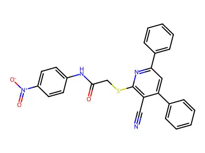 2-((3-Cyano-4,6-diphenylpyridin-2-yl)thio)-N-(4-nitrophenyl)acetamide structure