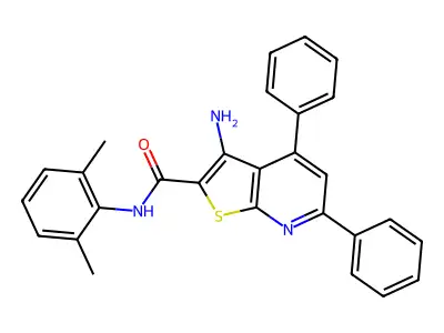 3-amino-N-(2,6-dimethylphenyl)-4,6-diphenylthieno[2,3-b]pyridine-2-carboxamide structure