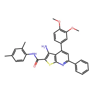 3-amino-4-(3,4-dimethoxyphenyl)-N-(2,4-dimethylphenyl)-6-phenylthieno[2,3-b]pyridine-2-carboxamide structure