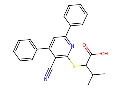 2-[(3-Cyano-4,6-diphenyl-2-pyridinyl)thio]-3-methylbutanoic acid structure