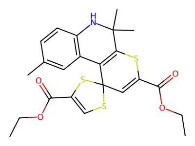 diethyl 5',5',9'-trimethyl-5',6'-dihydrospiro[[1,3]dithiole-2,1'-thiopyrano[2,3-c]quinoline]-3',4-dicarboxylate structure