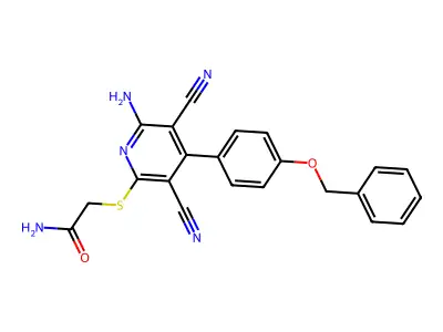 2-[6-Amino-3,5-dicyano-4-(4-phenylmethoxyphenyl)pyridin-2-yl]sulfanylacetamide structure