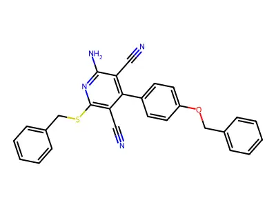 2-Amino-4-[4-(benzyloxy)phenyl]-6-(benzylsulfanyl)pyridine-3,5-dicarbonitrile structure