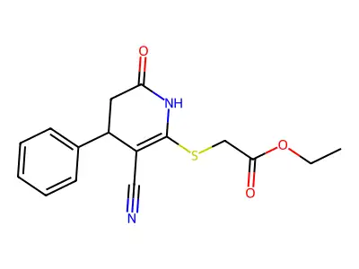 Ethyl 2-((3-cyano-6-oxo-4-phenyl-1,4,5,6-tetrahydropyridin-2-yl)thio)acetate structure