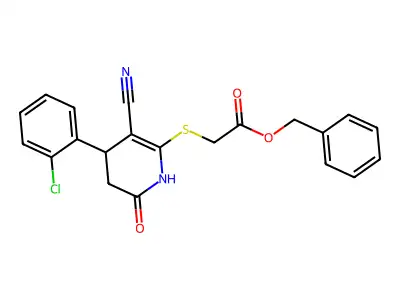benzyl {[4-(2-chlorophenyl)-3-cyano-6-oxo-1,4,5,6-tetrahydropyridin-2-yl]sulfanyl}acetate structure
