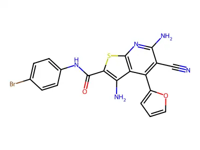 3,6-diamino-N-(4-bromophenyl)-5-cyano-4-(furan-2-yl)thieno[2,3-b]pyridine-2-carboxamide structure