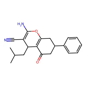 2-Amino-4-isobutyl-5-oxo-7-phenyl-5,6,7,8-tetrahydro-4H-chromene-3-carbonitrile structure