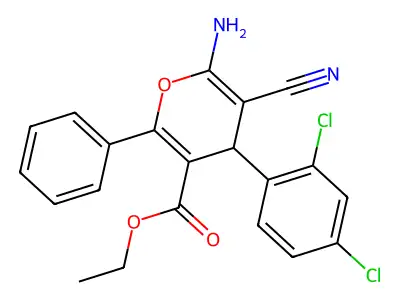 ethyl 6-amino-5-cyano-4-(2,4-dichlorophenyl)-2-phenyl-4H-pyran-3-carboxylate structure