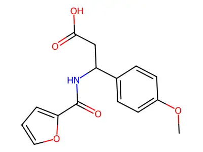 (3R)-3-(furan-2-carbonylamino)-3-(4-methoxyphenyl)propanoic acid structure