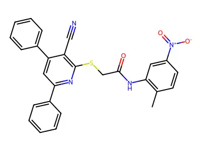 2-((3-Cyano-4,6-diphenylpyridin-2-yl)thio)-N-(2-methyl-5-nitrophenyl)acetamide structure