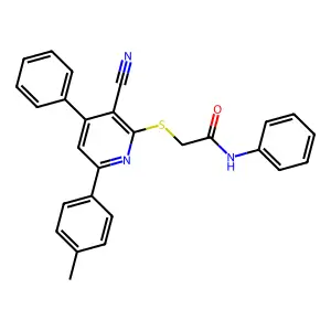 2-((3-Cyano-4-phenyl-6-(p-tolyl)pyridin-2-yl)thio)-N-phenylacetamide structure